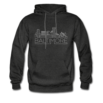 Baltimore, Maryland Hoodie - Skyline Baltimore Crewneck Hooded Sweatshirt - charcoal gray