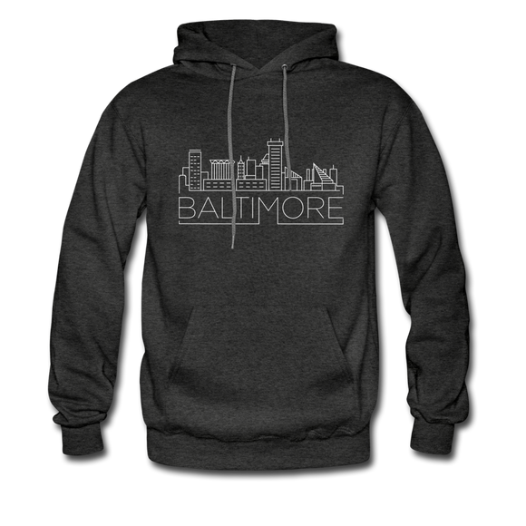 Baltimore, Maryland Hoodie - Skyline Baltimore Crewneck Hooded Sweatshirt - charcoal gray