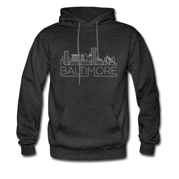 Baltimore, Maryland Hoodie - Skyline Baltimore Crewneck Hooded Sweatshirt - charcoal gray