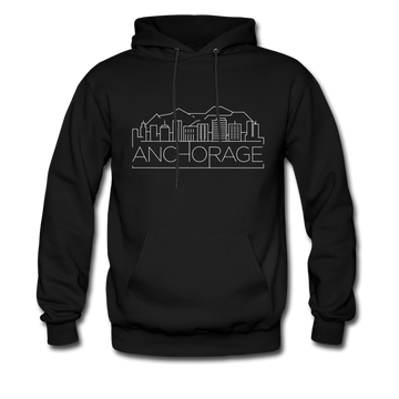Anchorage, Alaska Hoodie - Skyline Anchorage Crewneck Hooded Sweatshirt - black
