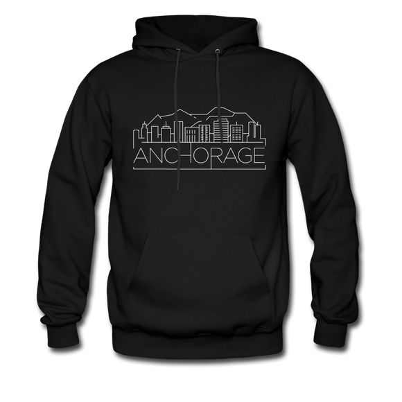 Anchorage, Alaska Hoodie - Skyline Anchorage Crewneck Hooded Sweatshirt - black