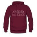 Anchorage, Alaska Hoodie - Skyline Anchorage Crewneck Hooded Sweatshirt - burgundy