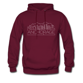 Anchorage, Alaska Hoodie - Skyline Anchorage Crewneck Hooded Sweatshirt - burgundy
