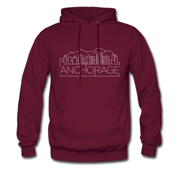 Anchorage, Alaska Hoodie - Skyline Anchorage Crewneck Hooded Sweatshirt - burgundy
