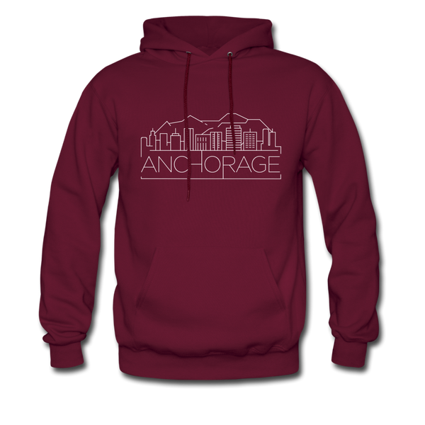 Anchorage, Alaska Hoodie - Skyline Anchorage Crewneck Hooded Sweatshirt - burgundy