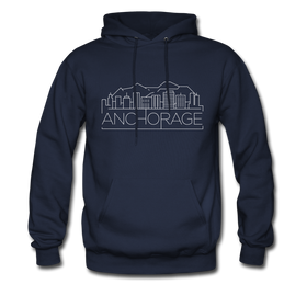 Anchorage, Alaska Hoodie - Skyline Anchorage Crewneck Hooded Sweatshirt - navy