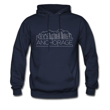Anchorage, Alaska Hoodie - Skyline Anchorage Crewneck Hooded Sweatshirt - navy
