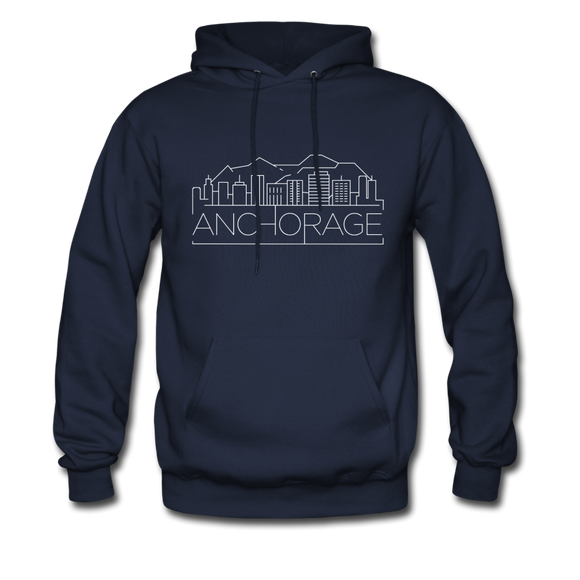 Anchorage, Alaska Hoodie - Skyline Anchorage Crewneck Hooded Sweatshirt - navy