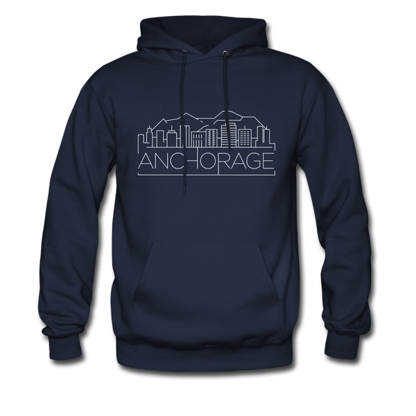 Anchorage, Alaska Hoodie - Skyline Anchorage Crewneck Hooded Sweatshirt - navy