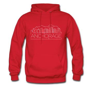 Anchorage, Alaska Hoodie - Skyline Anchorage Crewneck Hooded Sweatshirt - red