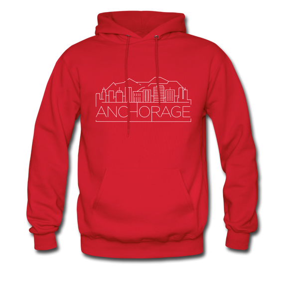 Anchorage, Alaska Hoodie - Skyline Anchorage Crewneck Hooded Sweatshirt - red