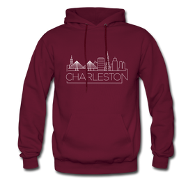 Charleston, South Carolina Hoodie - Skyline Charleston Crewneck Hooded Sweatshirt - burgundy