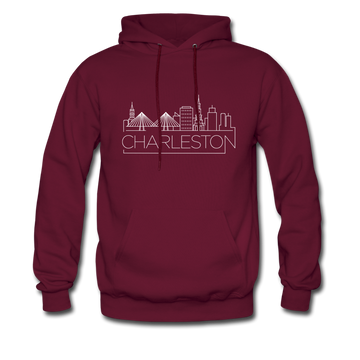 Charleston, South Carolina Hoodie - Skyline Charleston Crewneck Hooded Sweatshirt - burgundy