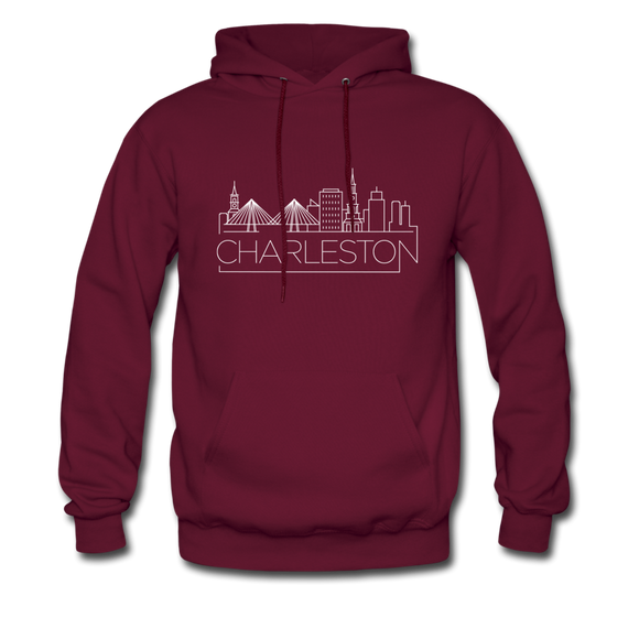 Charleston, South Carolina Hoodie - Skyline Charleston Crewneck Hooded Sweatshirt - burgundy