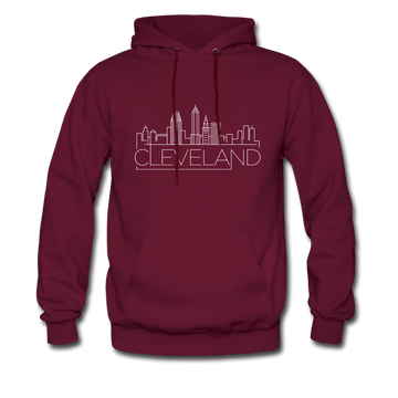 Cleveland, Ohio Hoodie - Skyline Cleveland Crewneck Hooded Sweatshirt - burgundy