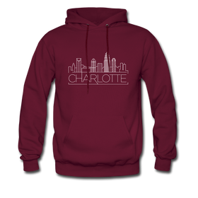 Charlotte, North Carolina Hoodie - Skyline Charlotte Crewneck Hooded Sweatshirt - burgundy