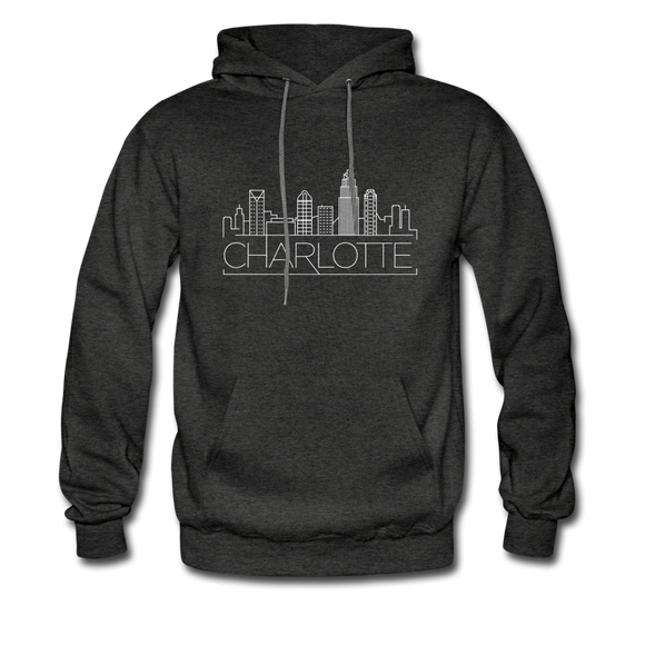 Charlotte, North Carolina Hoodie - Skyline Charlotte Crewneck Hooded Sweatshirt - charcoal gray