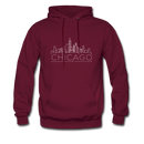 Chicago, Illinois Hoodie - Skyline Chicago Crewneck Hooded Sweatshirt - burgundy