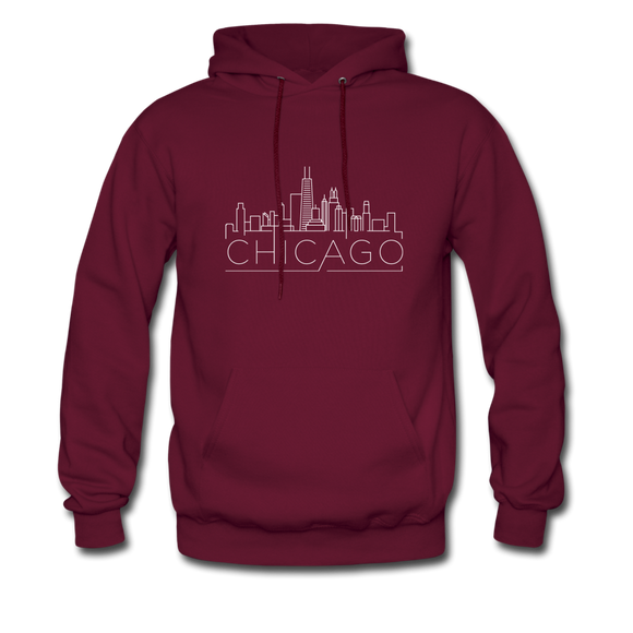 Chicago, Illinois Hoodie - Skyline Chicago Crewneck Hooded Sweatshirt - burgundy