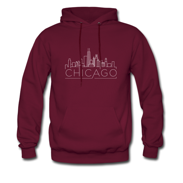Chicago, Illinois Hoodie - Skyline Chicago Crewneck Hooded Sweatshirt - burgundy