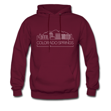 Colorado Springs, Colorado Hoodie - Skyline Colorado Springs Crewneck Hooded Sweatshirt - burgundy
