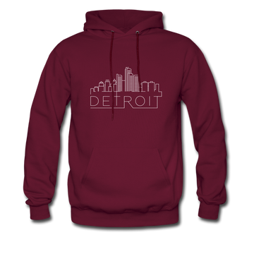 Detroit, Michigan Hoodie - Skyline Detroit Crewneck Hooded Sweatshirt - burgundy