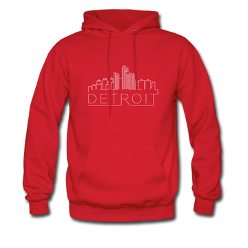 Detroit, Michigan Hoodie - Skyline Detroit Crewneck Hooded Sweatshirt - red