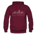 Fort Worth, Texas Hoodie - Skyline Fort Worth Crewneck Hooded Sweatshirt - burgundy