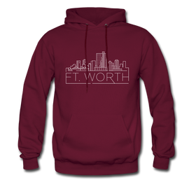 Fort Worth, Texas Hoodie - Skyline Fort Worth Crewneck Hooded Sweatshirt - burgundy