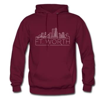 Fort Worth, Texas Hoodie - Skyline Fort Worth Crewneck Hooded Sweatshirt - burgundy