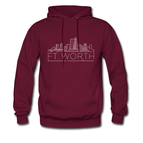 Fort Worth, Texas Hoodie - Skyline Fort Worth Crewneck Hooded Sweatshirt - burgundy