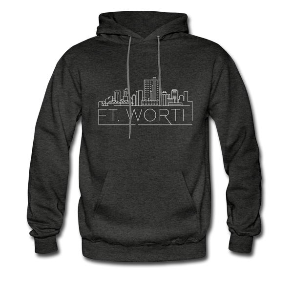 Fort Worth, Texas Hoodie - Skyline Fort Worth Crewneck Hooded Sweatshirt - charcoal gray