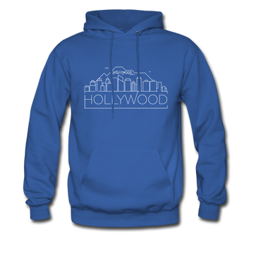 Hollywood, California Hoodie - Skyline Hollywood Crewneck Hooded Sweatshirt - royal blue