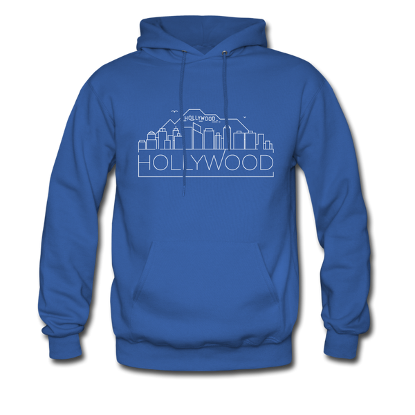 Hollywood, California Hoodie - Skyline Hollywood Crewneck Hooded Sweatshirt - royal blue