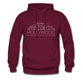 Hollywood, California Hoodie - Skyline Hollywood Crewneck Hooded Sweatshirt - burgundy