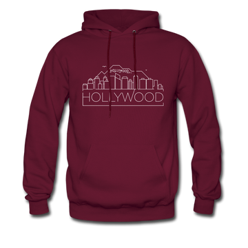 Hollywood, California Hoodie - Skyline Hollywood Crewneck Hooded Sweatshirt - burgundy