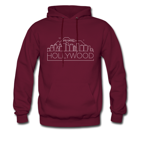 Hollywood, California Hoodie - Skyline Hollywood Crewneck Hooded Sweatshirt - burgundy