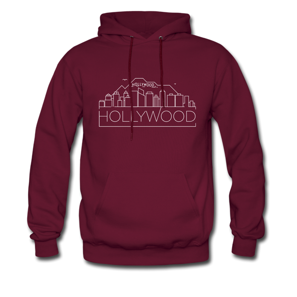 Hollywood, California Hoodie - Skyline Hollywood Crewneck Hooded Sweatshirt - burgundy