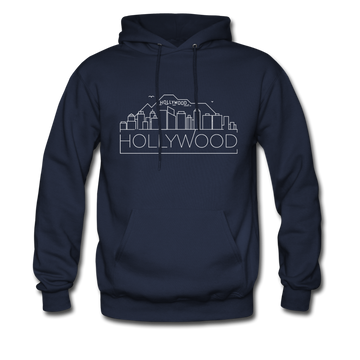 Hollywood, California Hoodie - Skyline Hollywood Crewneck Hooded Sweatshirt - navy