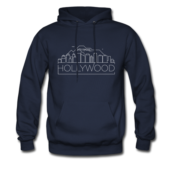 Hollywood, California Hoodie - Skyline Hollywood Crewneck Hooded Sweatshirt - navy