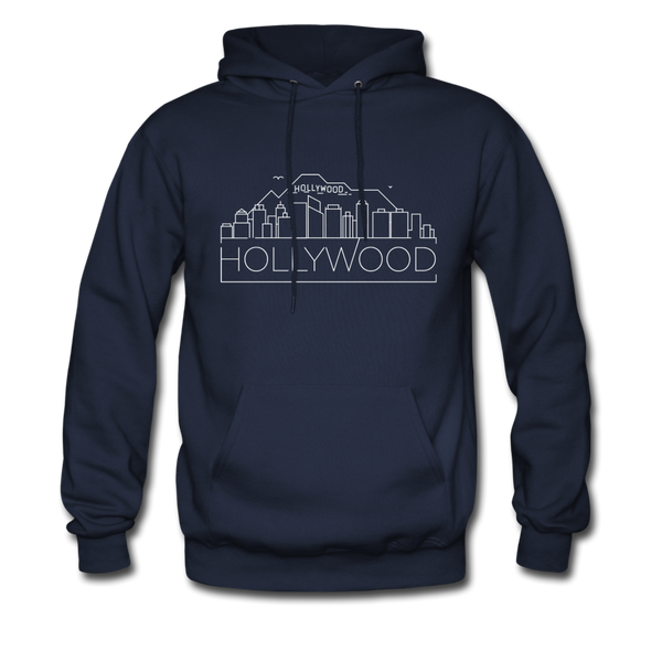 Hollywood, California Hoodie - Skyline Hollywood Crewneck Hooded Sweatshirt - navy