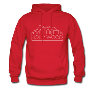 Hollywood, California Hoodie - Skyline Hollywood Crewneck Hooded Sweatshirt - red