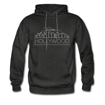 Hollywood, California Hoodie - Skyline Hollywood Crewneck Hooded Sweatshirt - charcoal gray