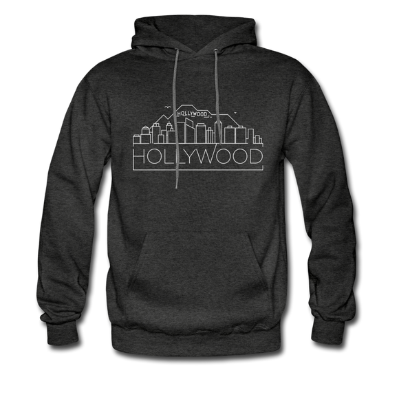 Hollywood, California Hoodie - Skyline Hollywood Crewneck Hooded Sweatshirt - charcoal gray