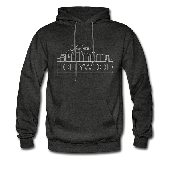 Hollywood, California Hoodie - Skyline Hollywood Crewneck Hooded Sweatshirt - charcoal gray