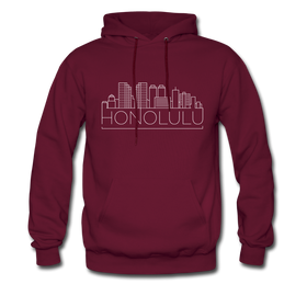 Honolulu, Hawaii Hoodie - Skyline Honolulu Crewneck Hooded Sweatshirt - burgundy