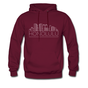 Honolulu, Hawaii Hoodie - Skyline Honolulu Crewneck Hooded Sweatshirt - burgundy