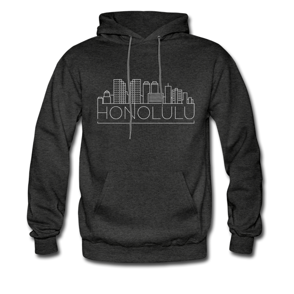 Honolulu, Hawaii Hoodie - Skyline Honolulu Crewneck Hooded Sweatshirt - charcoal gray