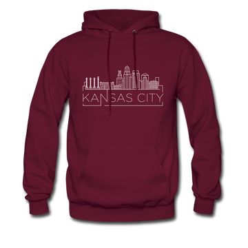 Kansas City, Missouri Hoodie - Skyline Kansas City Crewneck Hooded Sweatshirt - burgundy