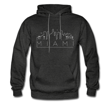 Miami, Florida Hoodie - Skyline Miami Crewneck Hooded Sweatshirt - charcoal gray